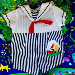 Cuties by Judy Vintage baby boy sail boat romper